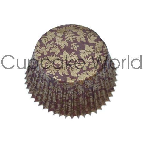 BROWN GOLD FLORAL DAMASK PAPER MUFFIN CUPCAKE CASES PETIT 50PCS - Click Image to Close